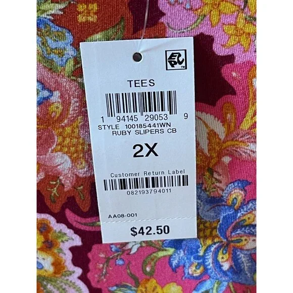 JM Collection Womens Floral Print Top 2X Ruby Slippers - Picture 5 of 5